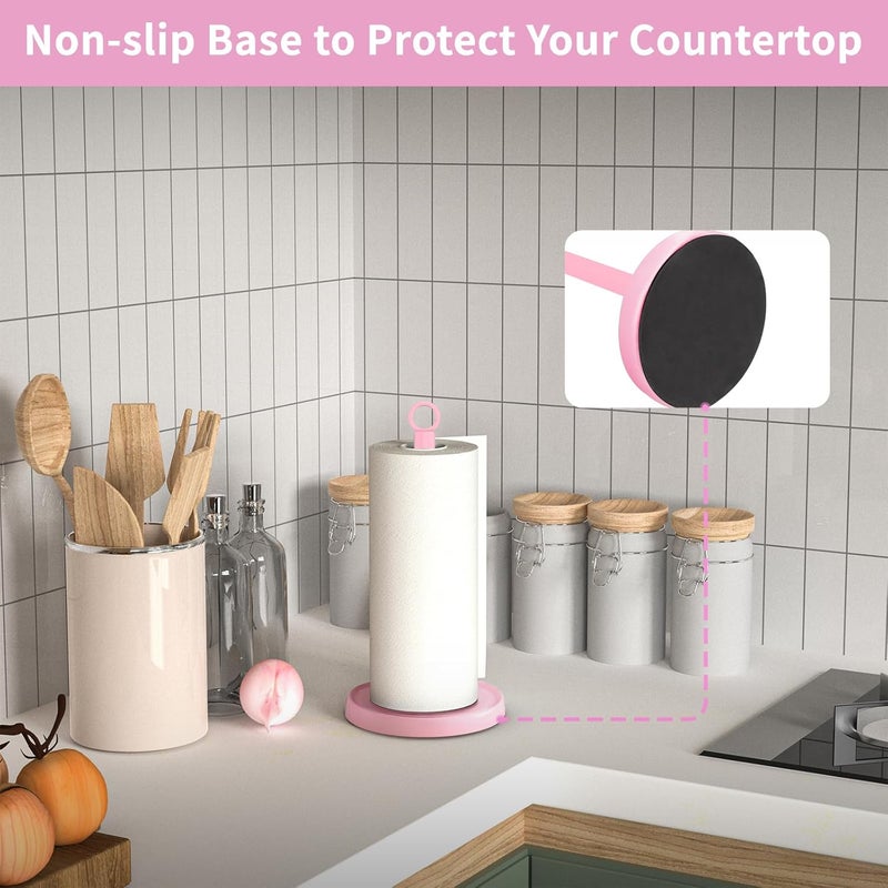 PAROTO Pink Paper Towel Holder Countertop, Pink Kitchen Accessories Decor, Stainless Steel, Paper Towel Stand Holder for Bathroom Farmhouse Essentials with Weighted Base - Image 4